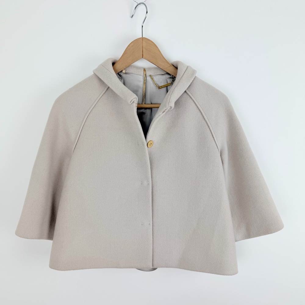 Elie Tahari Cream Hooded Cape Coat Size Small